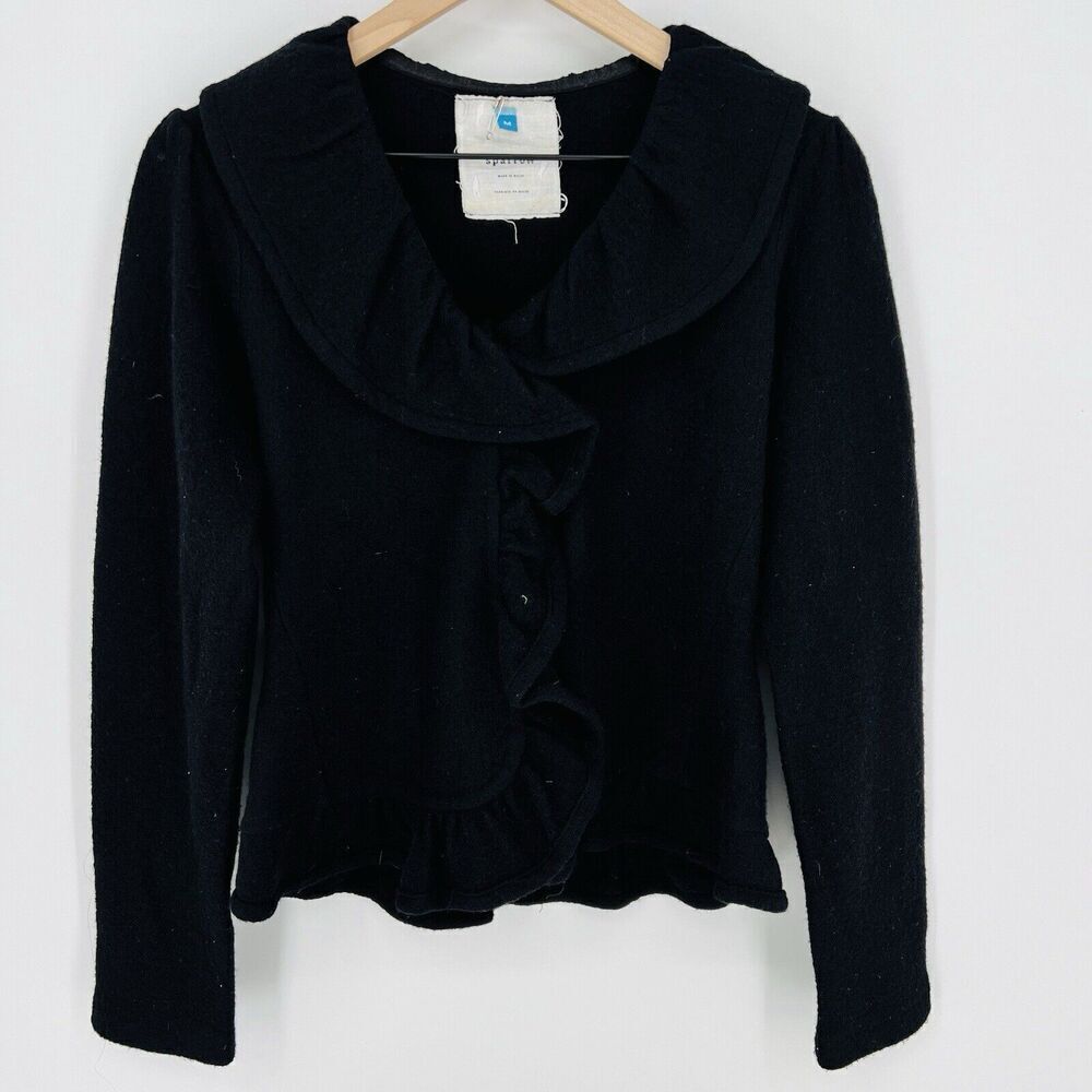 Sparrow Black 100% Wool Hook And Eye Ruffle Blazer Size Medium